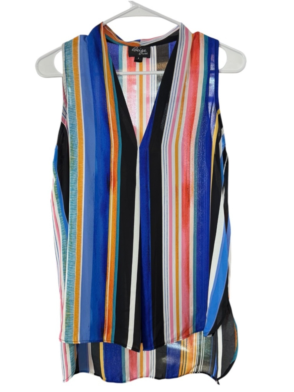 BEIGE by ECI Multicolor Striped Sleeveless Blouse Size Small